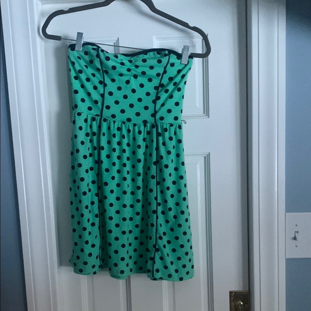 Green Polka Dot Strapless Dress